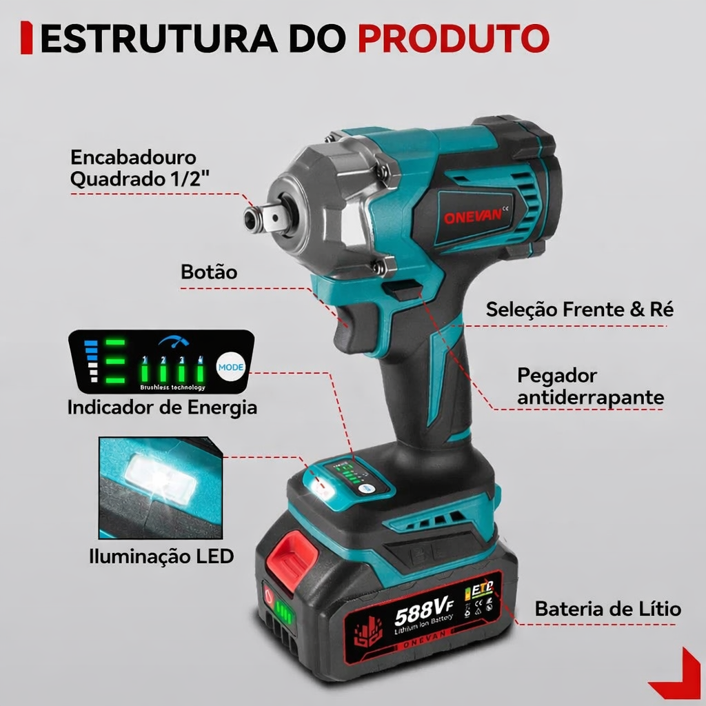 Impacto Pro 1200 - Chave de impacto sem fio sem escovas | Para bateria Makita 18V