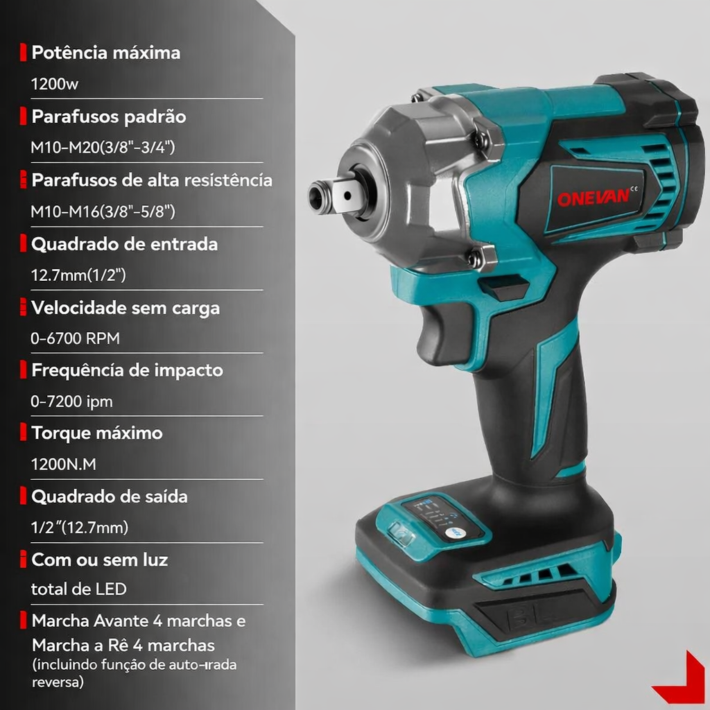 Impacto Pro 1200 - Chave de impacto sem fio sem escovas | Para bateria Makita 18V